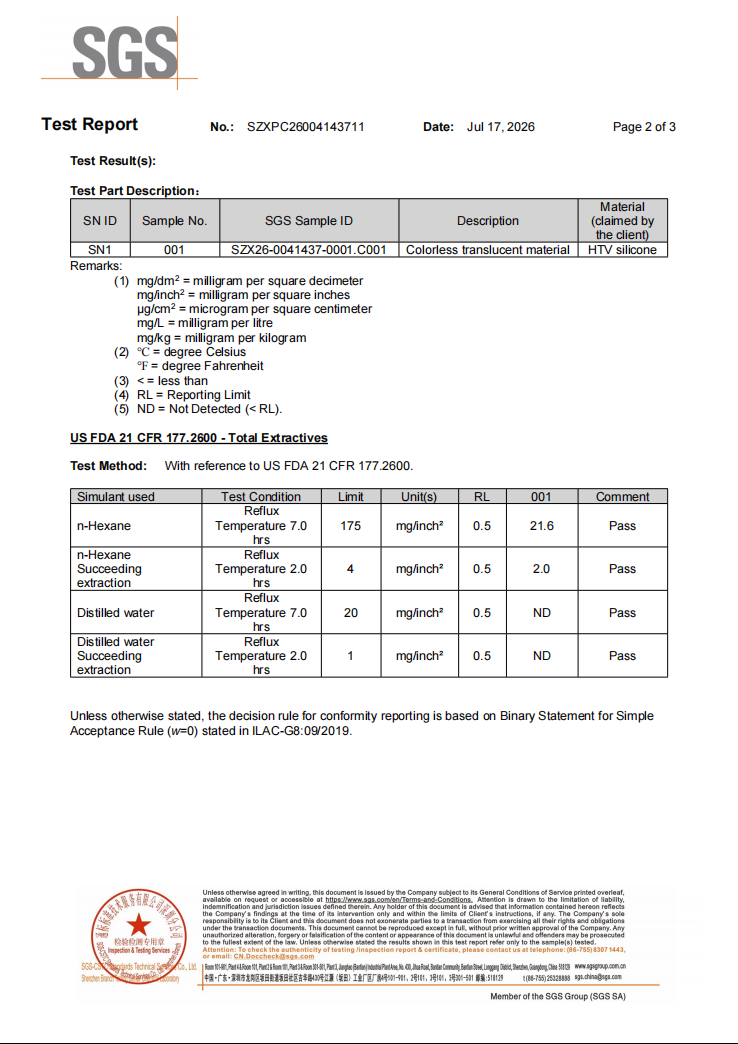 silicone material properties and testing